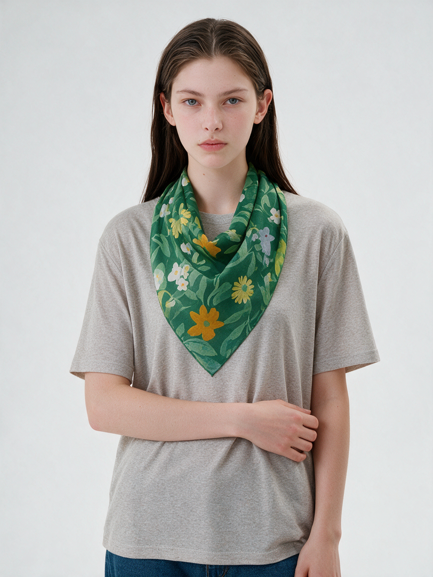"Voice of Flowers" Watercolor Floral 100% Mulberry Silk Scarf