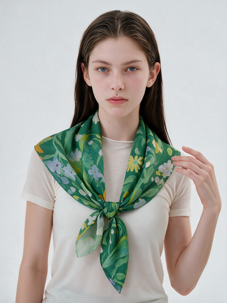 "Voice of Flowers" Watercolor Floral 100% Mulberry Silk Scarf