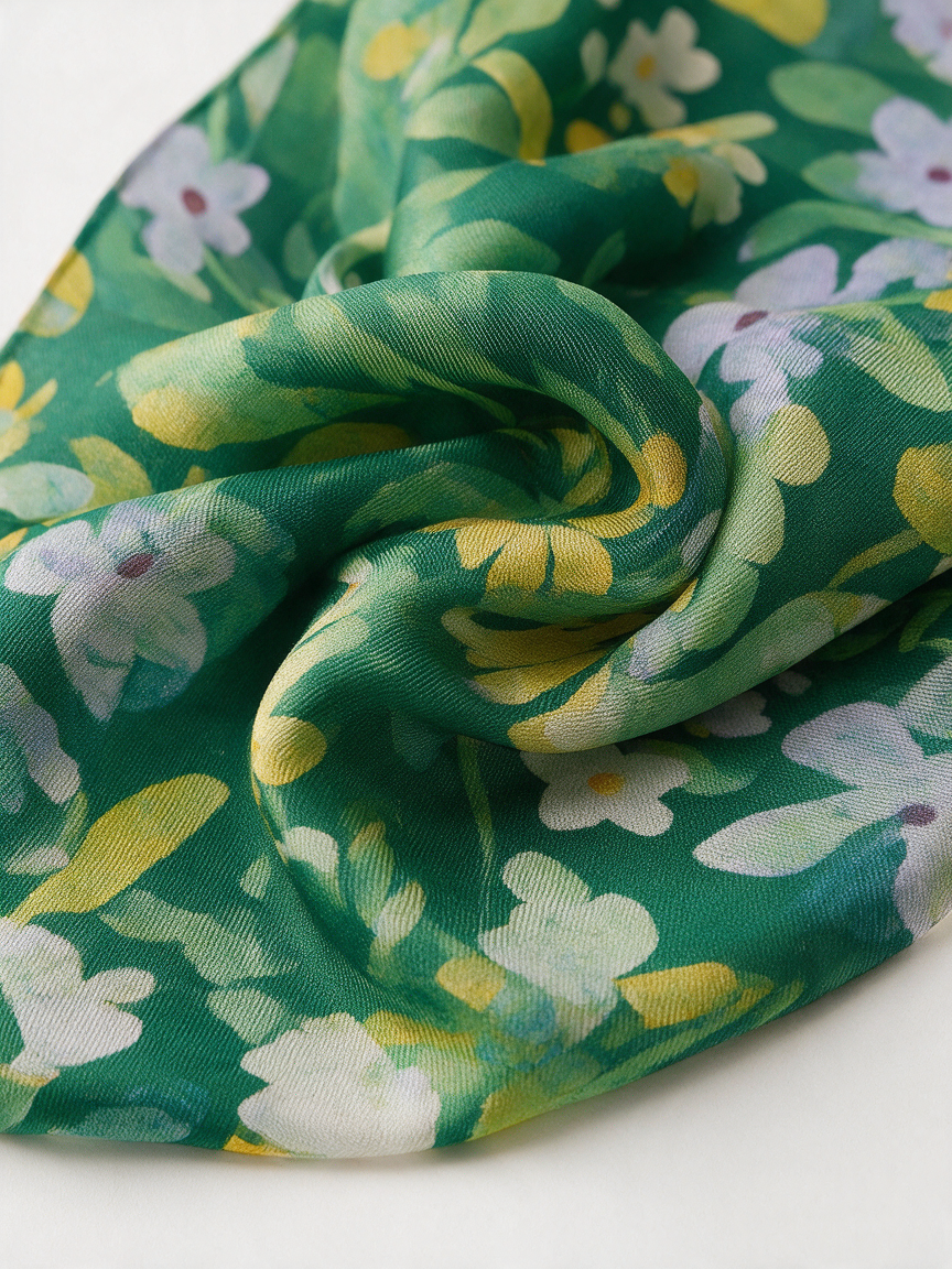 "Voice of Flowers" Watercolor Floral 100% Mulberry Silk Scarf