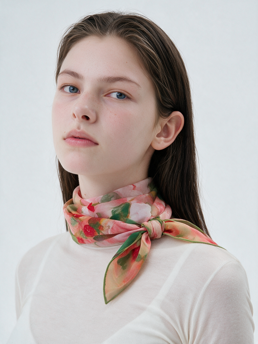 "Wild Strawberry" Watercolor 100% Mulberry Silk Scarf