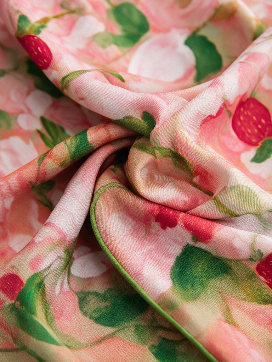 "Wild Strawberry" Watercolor 100% Mulberry Silk Scarf