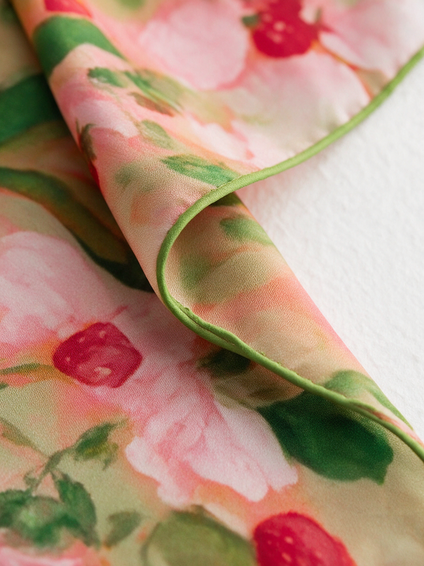 "Wild Strawberry" Watercolor 100% Mulberry Silk Scarf