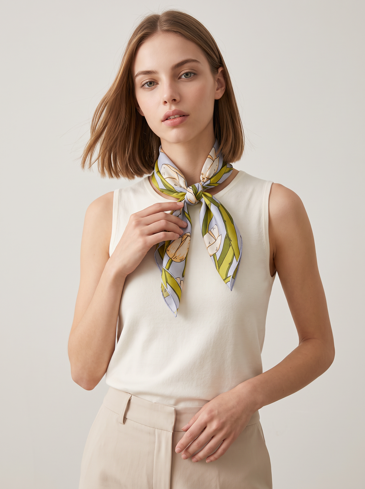 "Jade Lake Tulip" Floral 100% Mulberry Silk Scarf