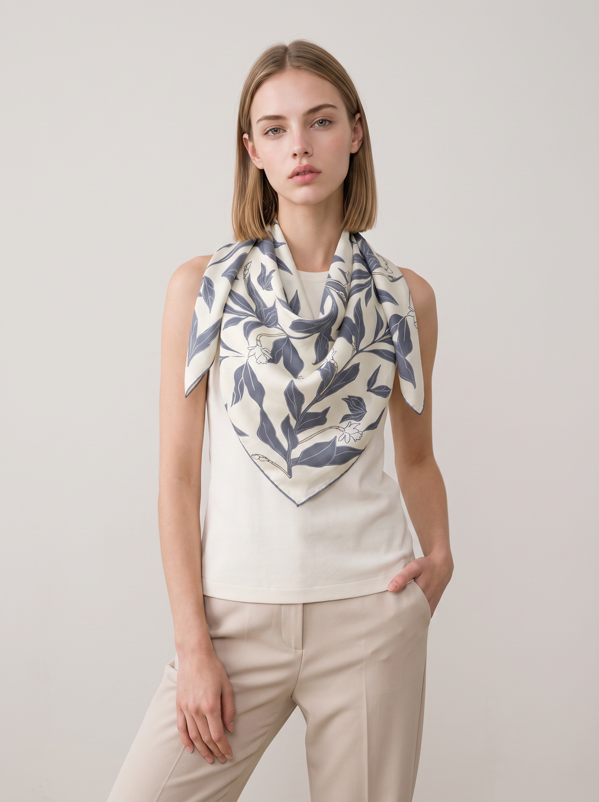 "Quiet Sandalwood" Botanical 100% Mulberry Silk Scarf
