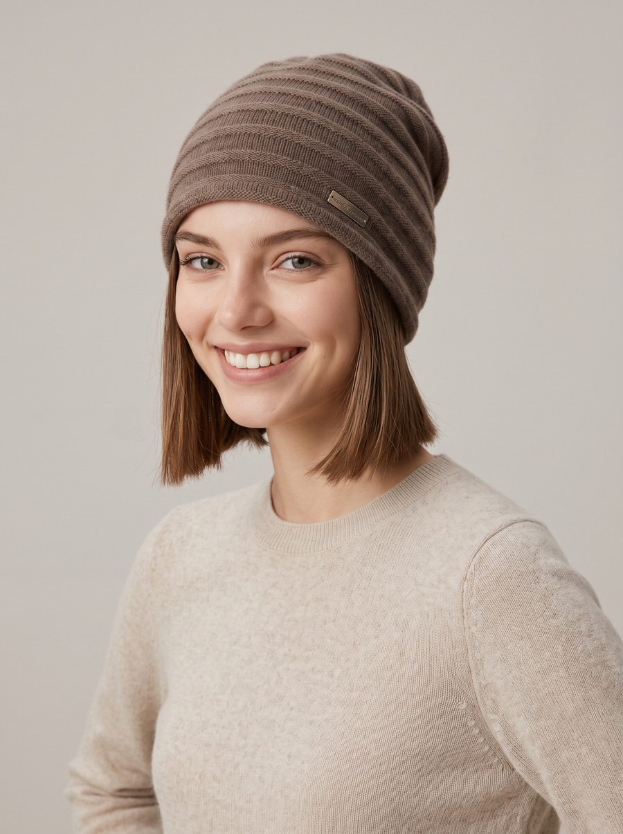 "Alpine Comfort" 100% Cashmere Ribbed Beanie