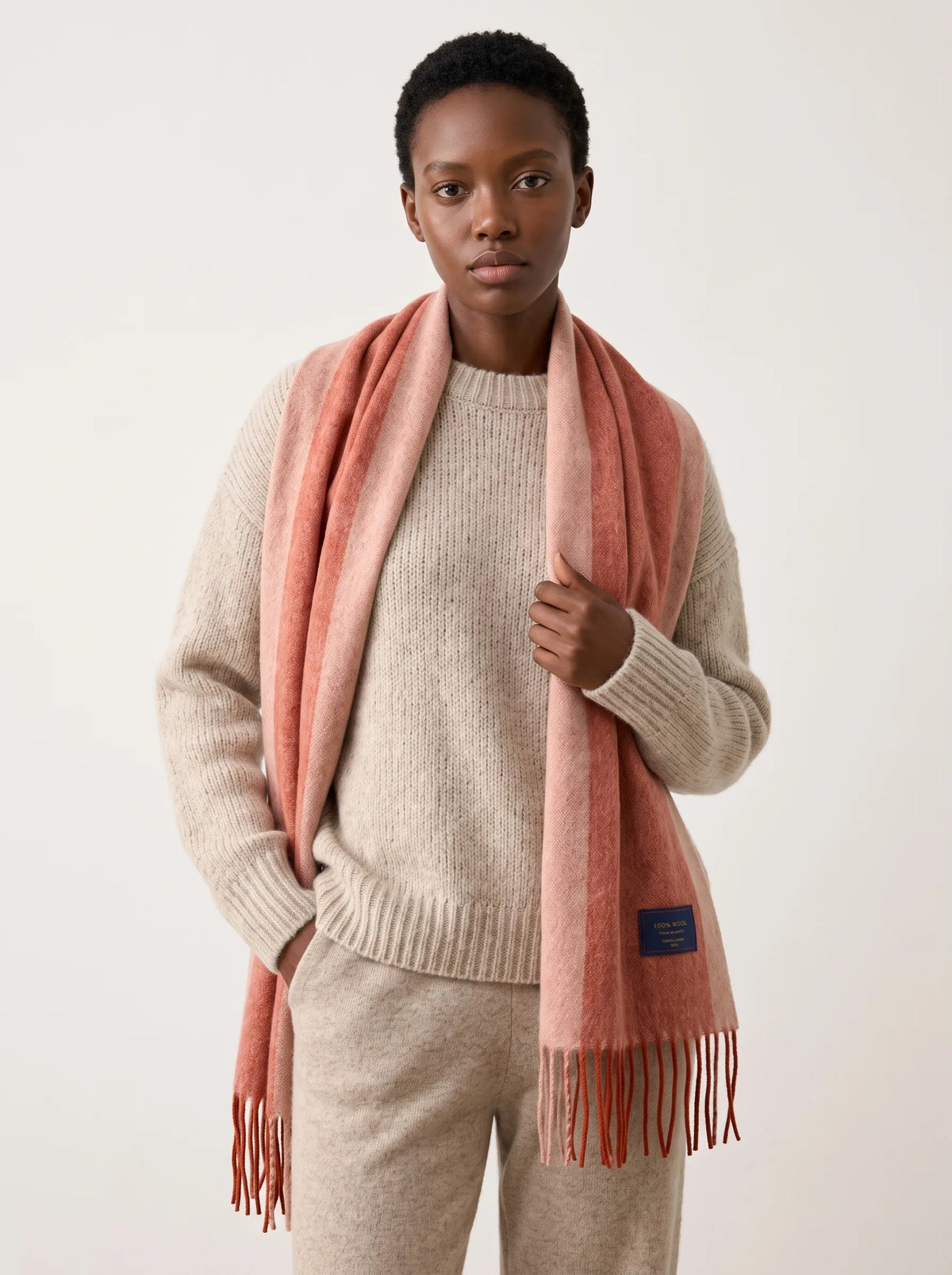 "Nordic Contrast" Color-Block 100% Australian Wool Scarf