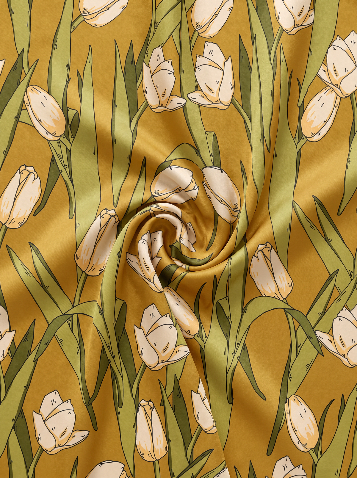"Jade Lake Tulip" Floral 100% Mulberry Silk Scarf