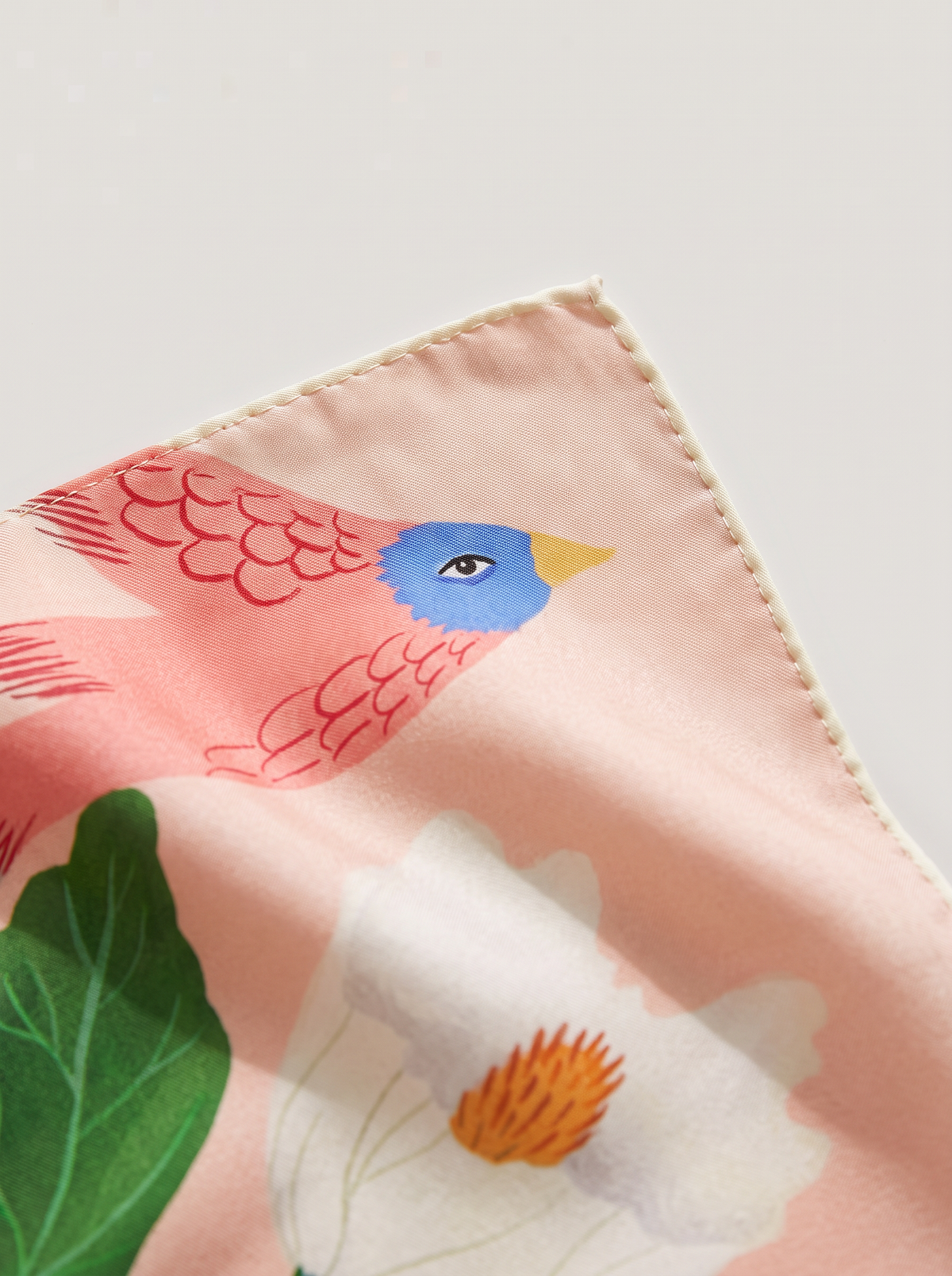 "Pink Flutter" Floral Bird 100% Mulberry Silk Scarf