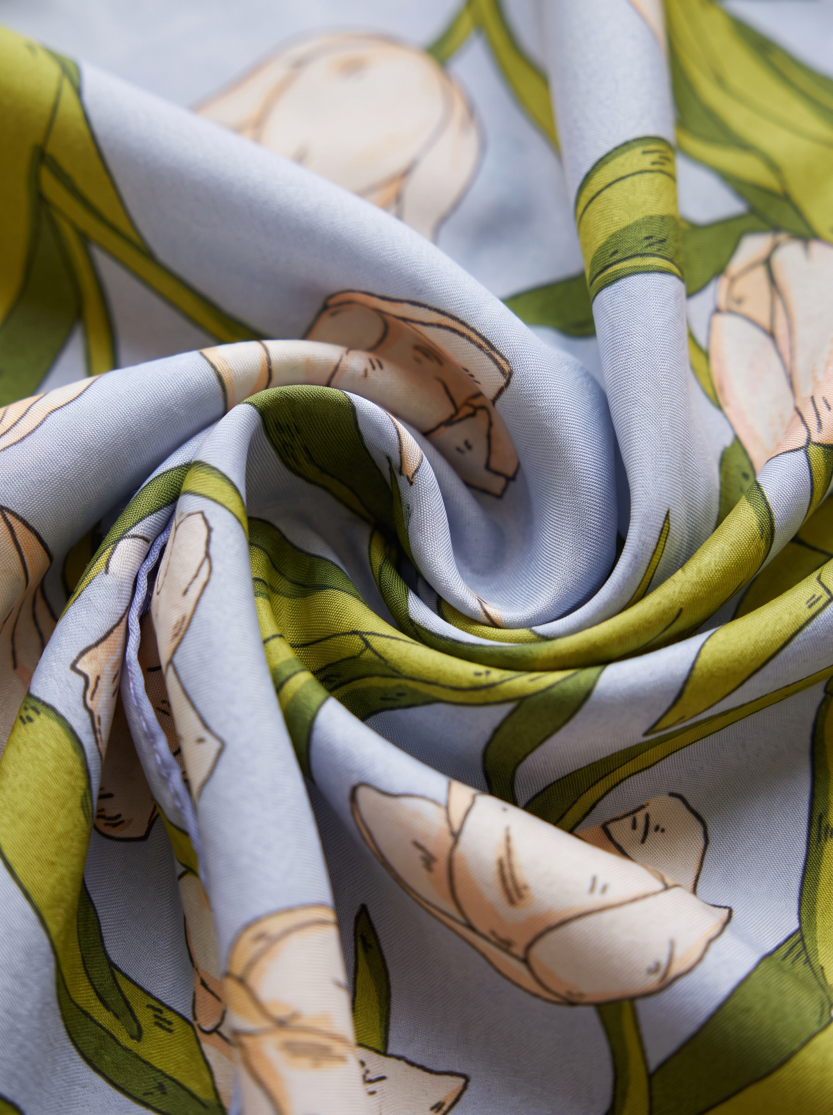 "Jade Lake Tulip" Floral 100% Mulberry Silk Scarf