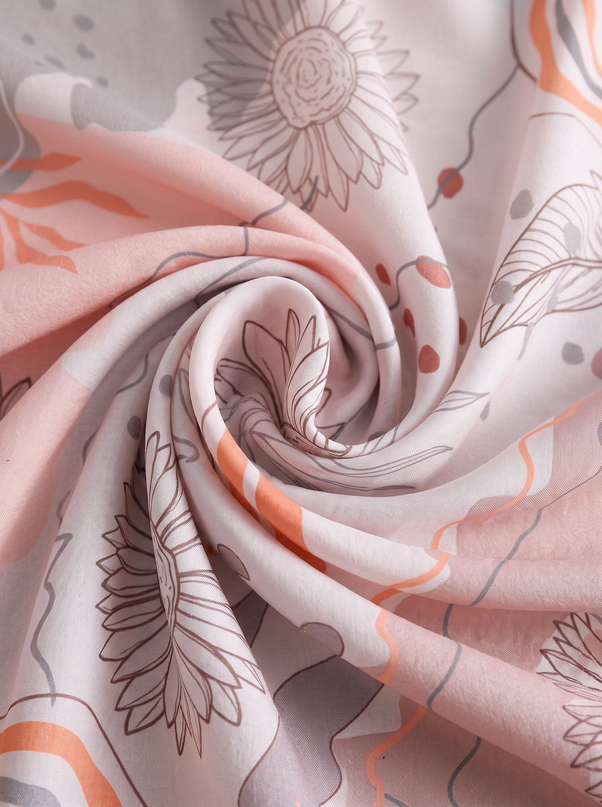 "Whispering Blush" Abstract Floral 100% Mulberry Silk Scarf