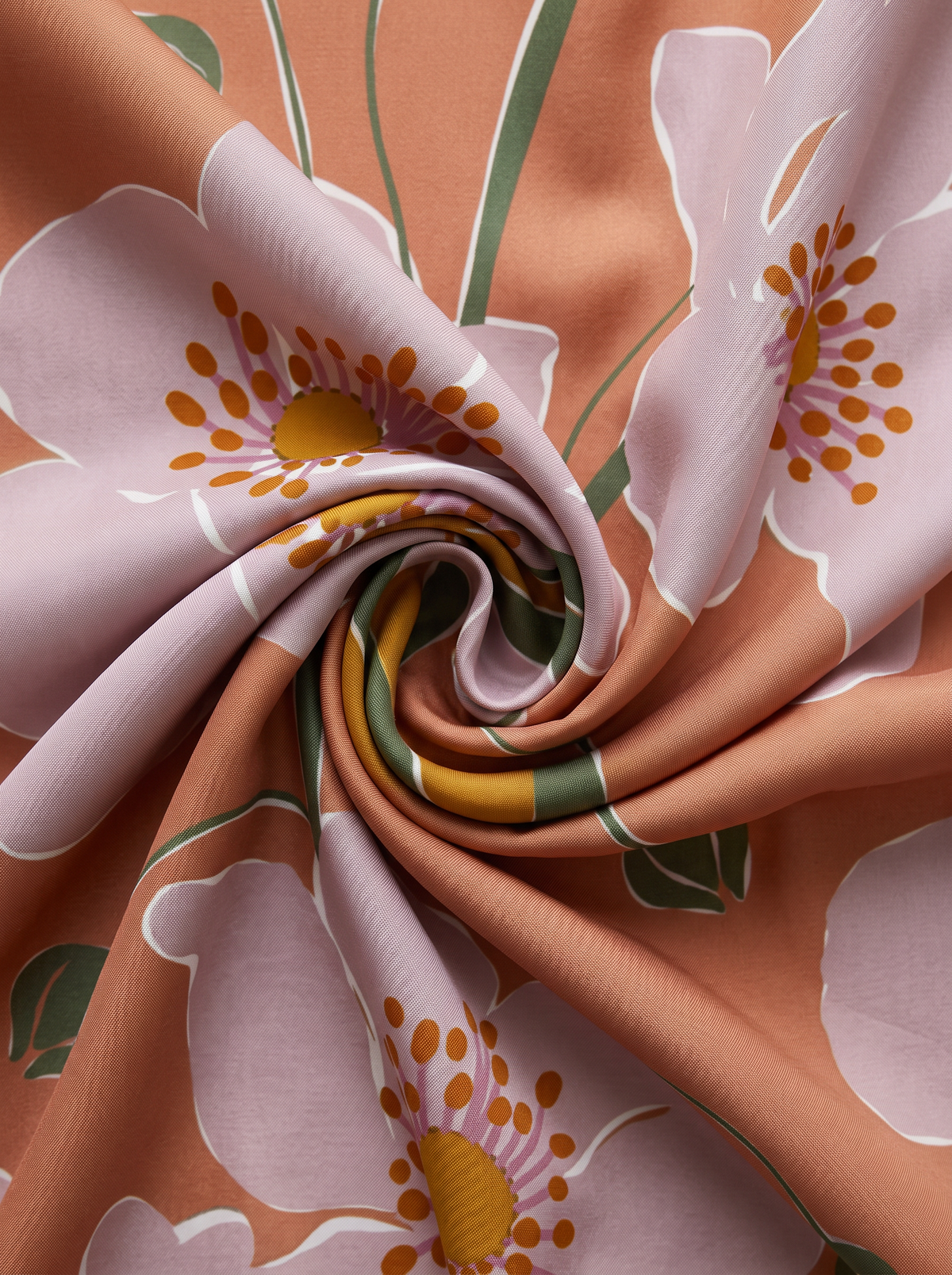 "Muted Apricot" Floral 100% Mulberry Silk Scarf