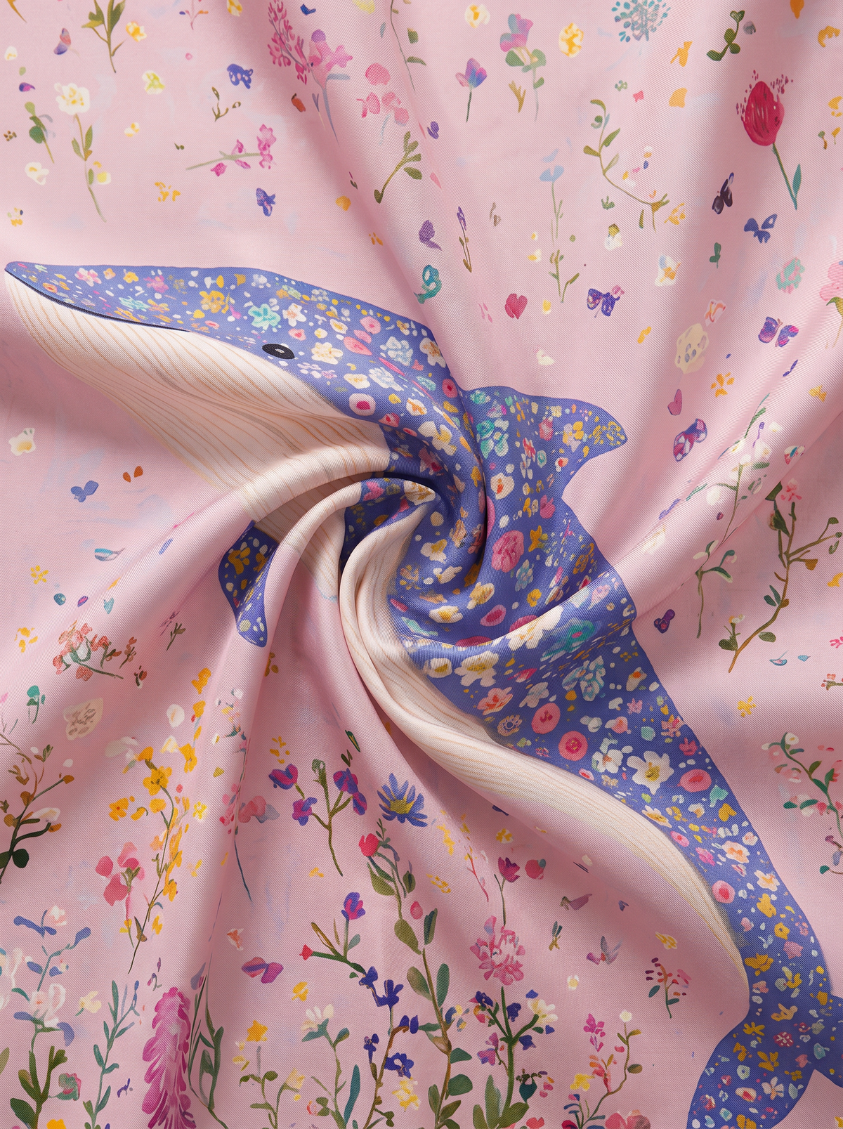 "Dolphin Stardust" Floral 100% Mulberry Silk Scarf