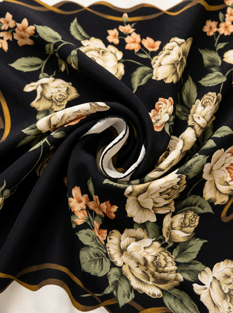 "Baroque Bloom" Rose 100% Mulberry Silk Scarf