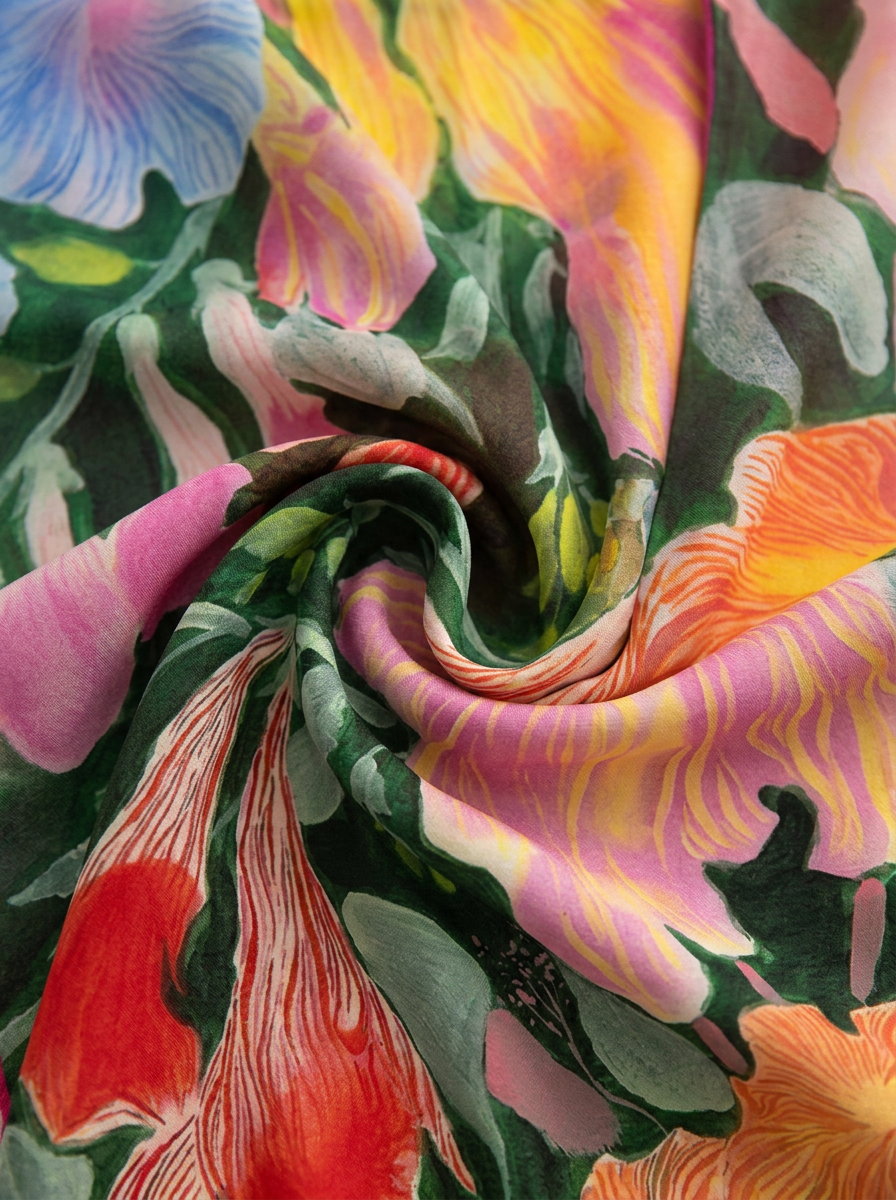"Summer Nightfall" Floral 100% Mulberry Silk Scarf