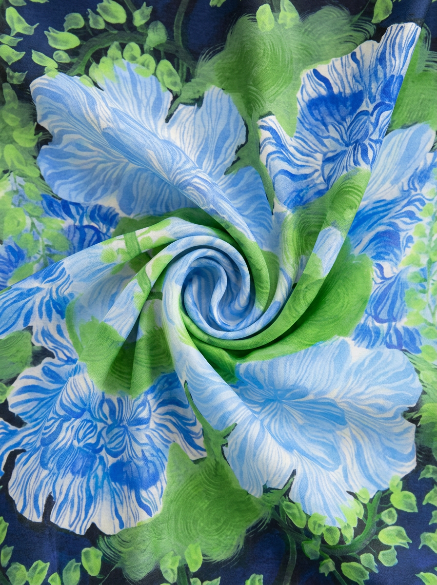 "Botanical Wonderland" Floral 100% Mulberry Silk Scarf