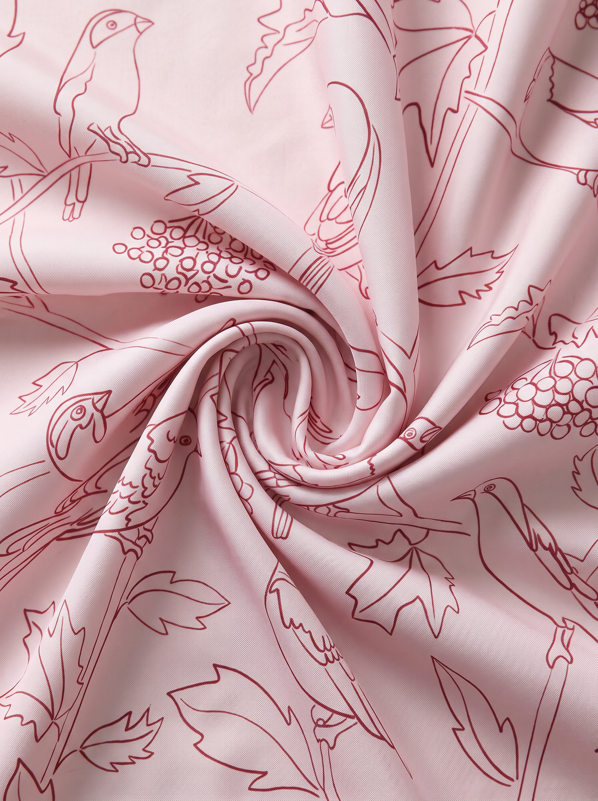 "Pink Woodland" Line-Art 100% Mulberry Silk Scarf