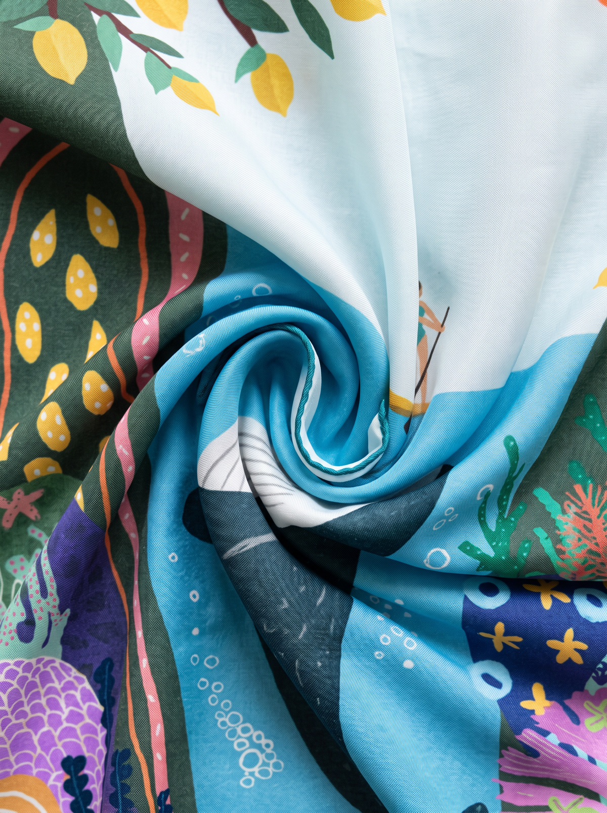 "Ocean Reverie" 100% Mulberry Silk Scarf