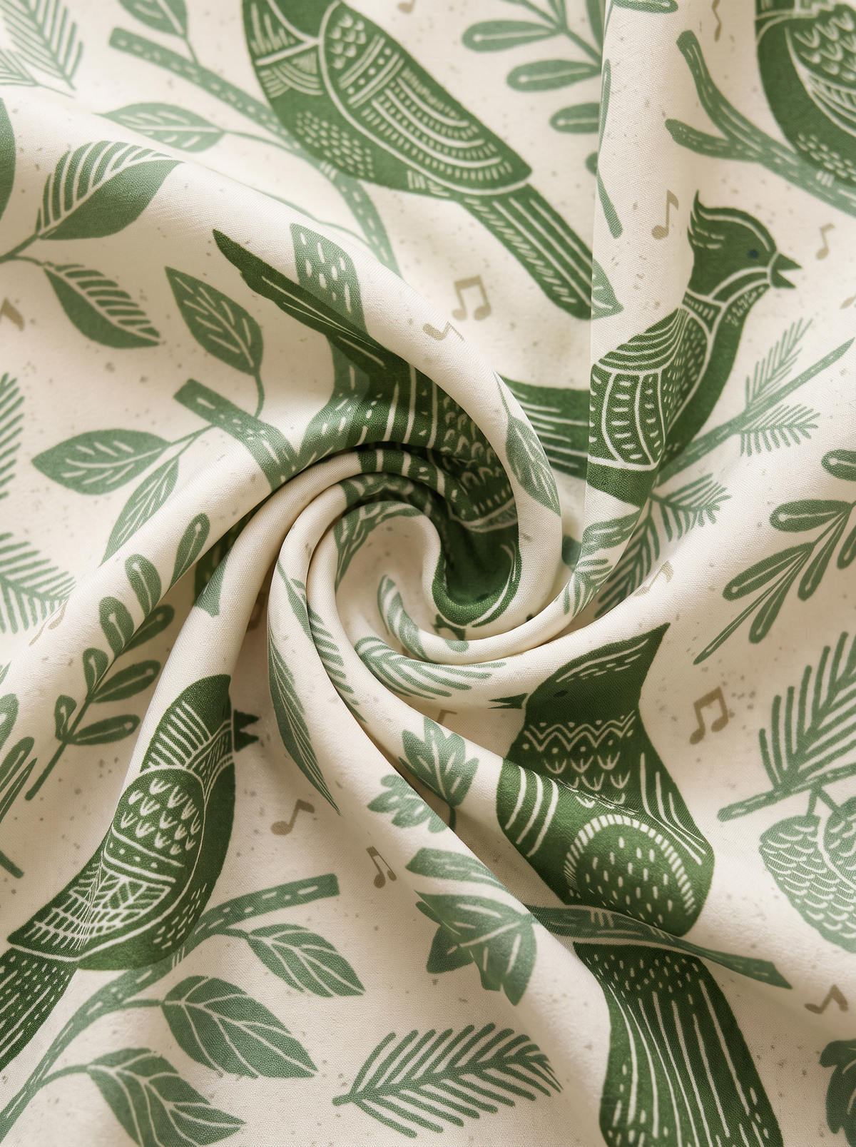 "Botanical Garden" Bird 100% Mulberry Silk Scarf