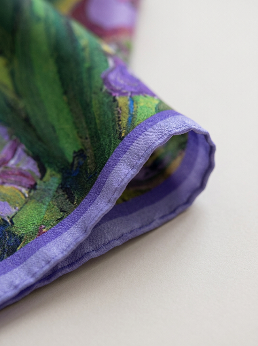"Purple Iris" Oil-Painting 100% Mulberry Silk Scarf
