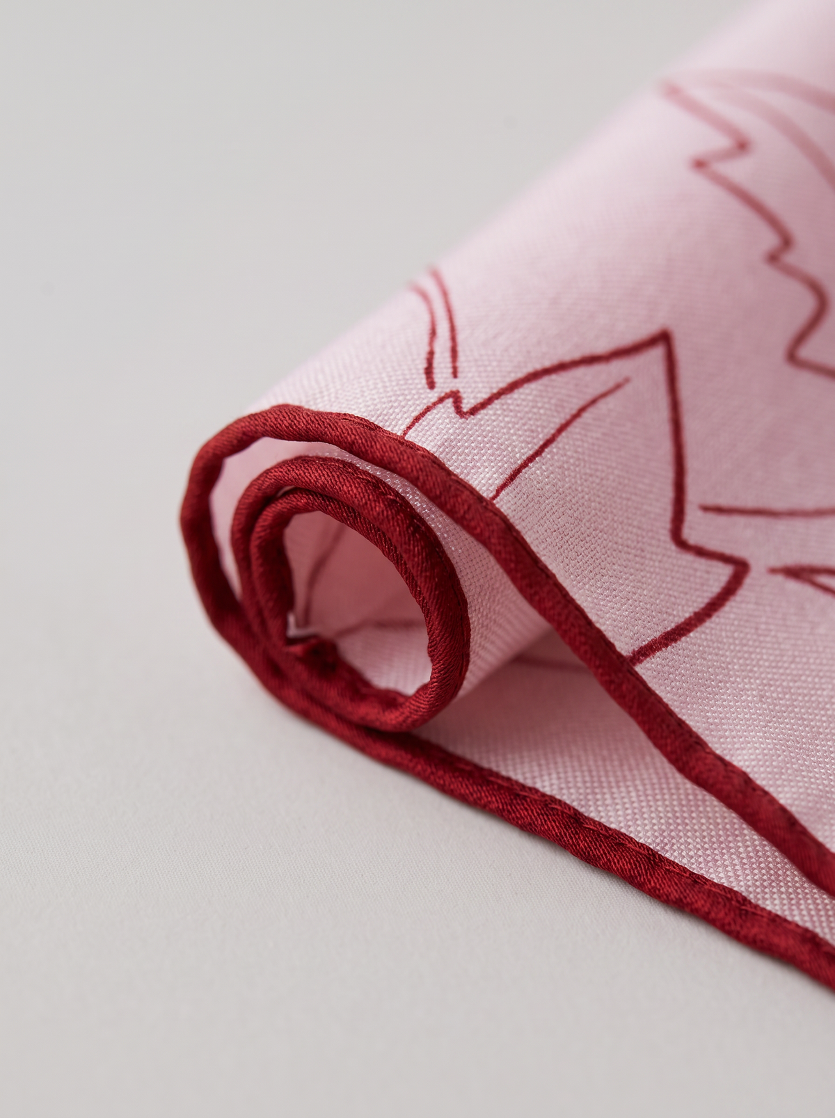 "Pink Woodland" Line-Art 100% Mulberry Silk Scarf