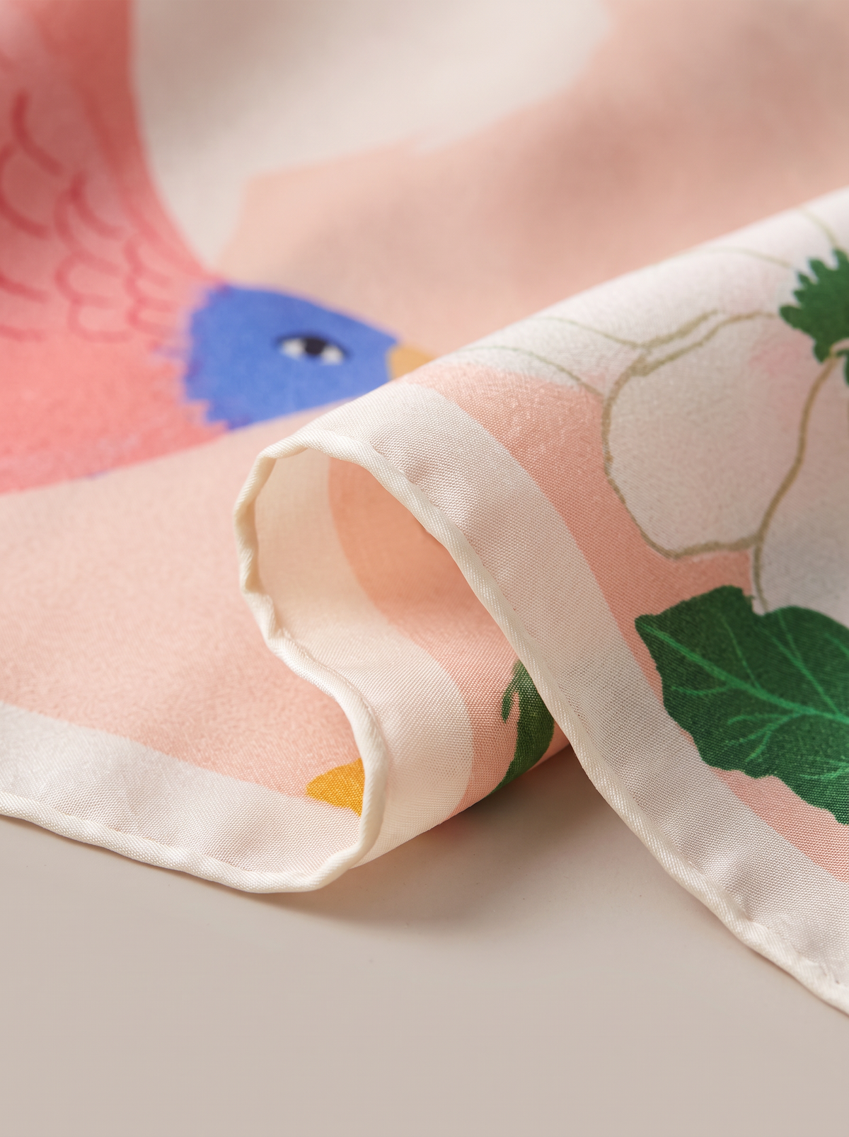 "Pink Flutter" Floral Bird 100% Mulberry Silk Scarf