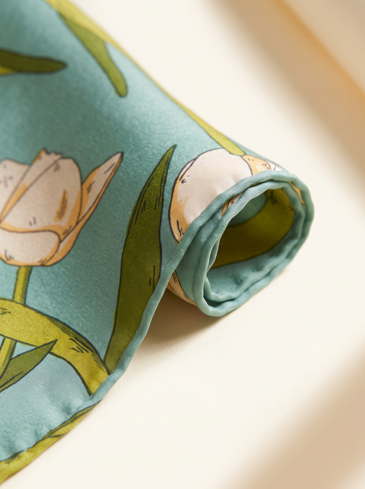 "Jade Lake Tulip" Floral 100% Mulberry Silk Scarf