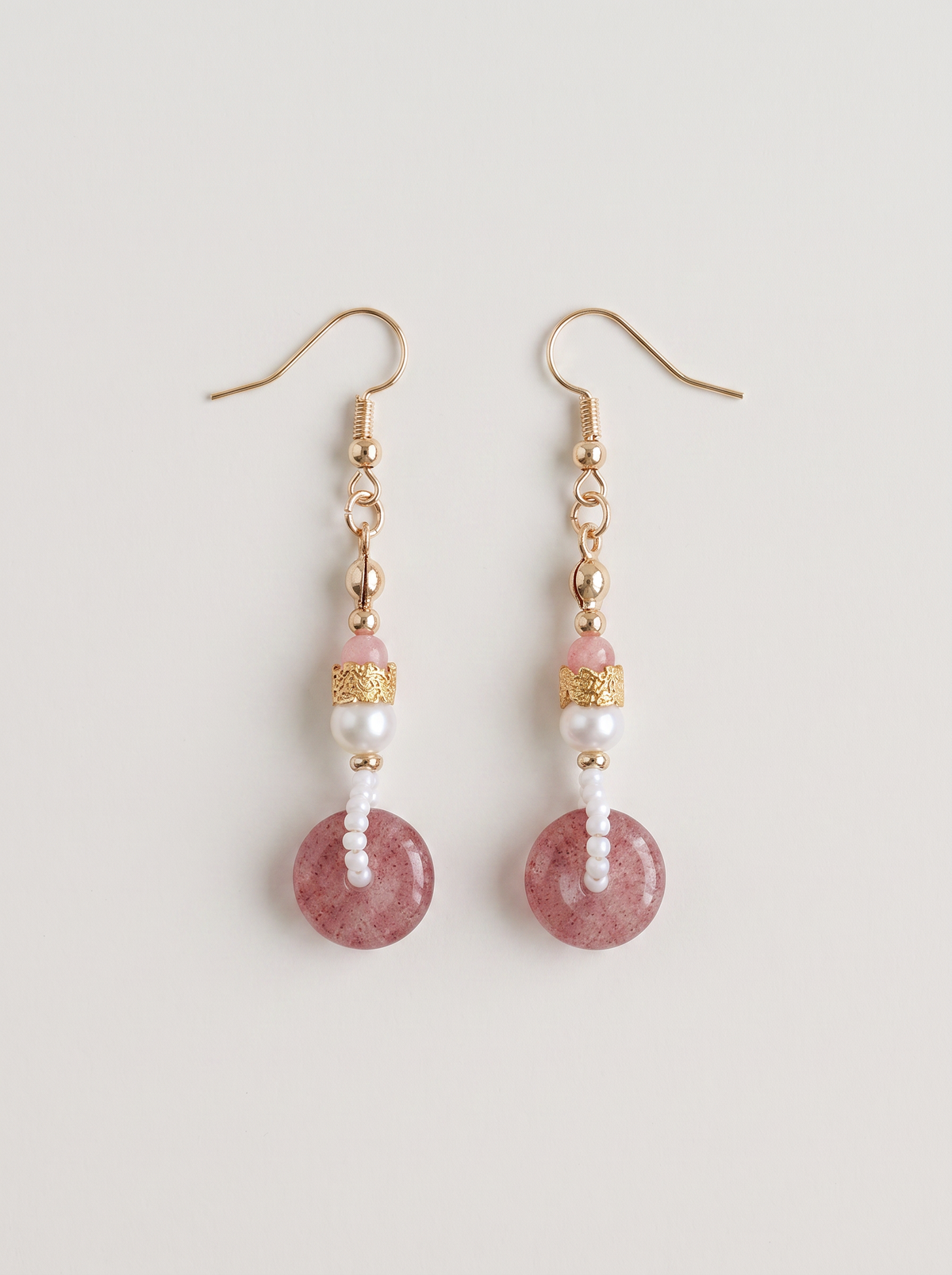 Strawberry Quartz Peace-Buckle & Pearl Drop Earrings