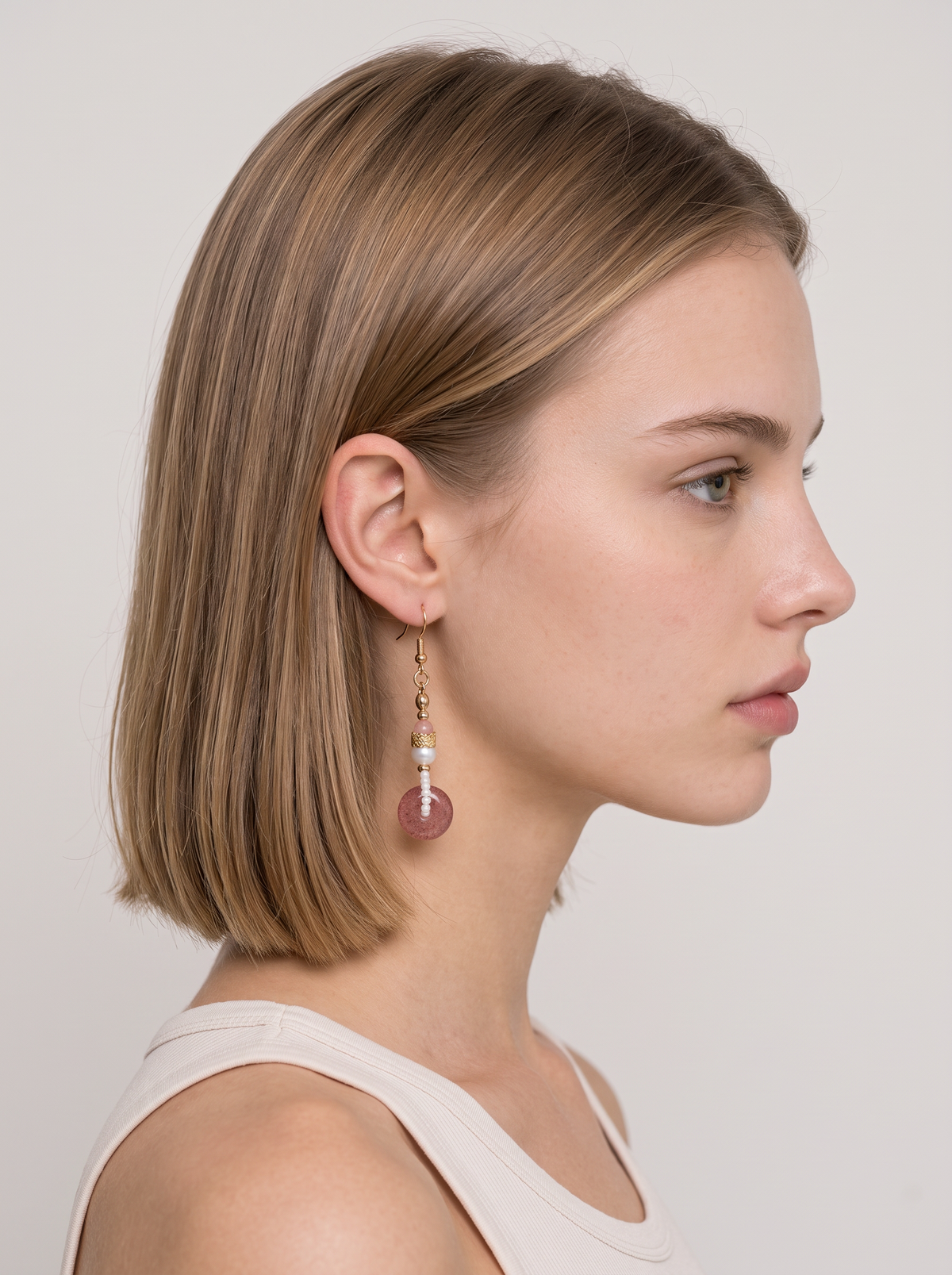 Strawberry Quartz Peace-Buckle & Pearl Drop Earrings