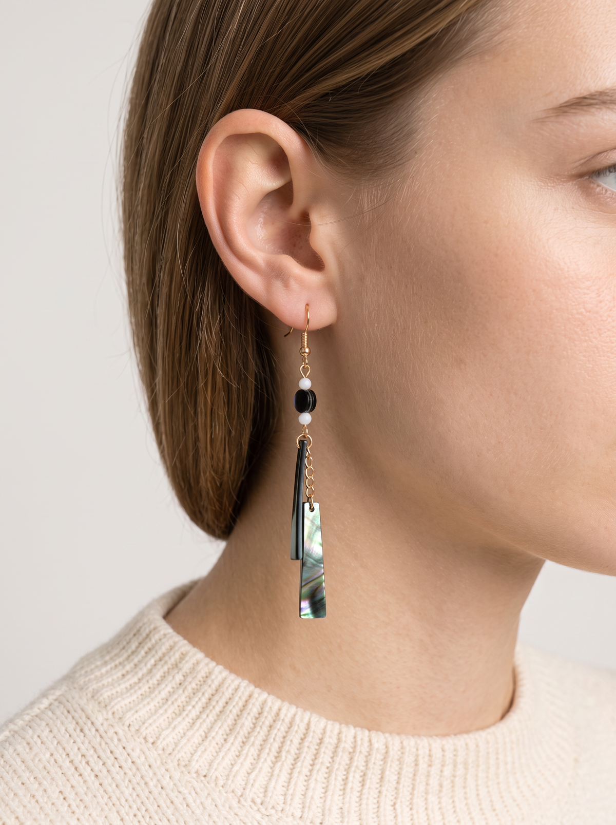 Black Butterfly Shell Drop Earrings — Iridescent Natural Shell