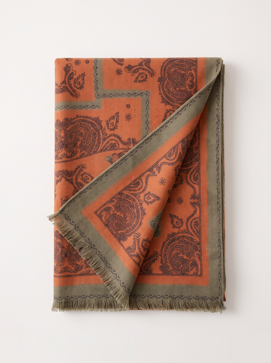 Cashmere & Mulberry Silk Paisley Scarf — Lightweight Long Wrap