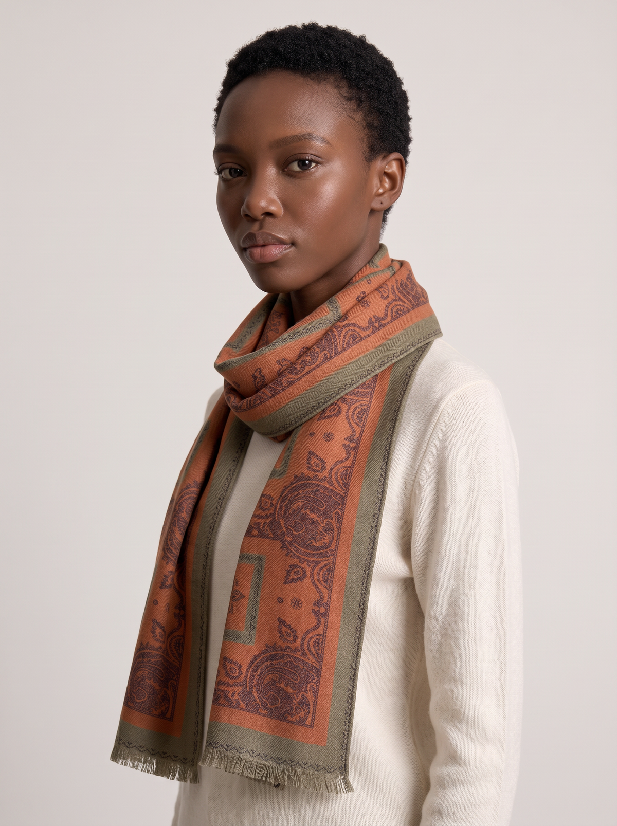 Cashmere & Mulberry Silk Paisley Scarf — Lightweight Long Wrap