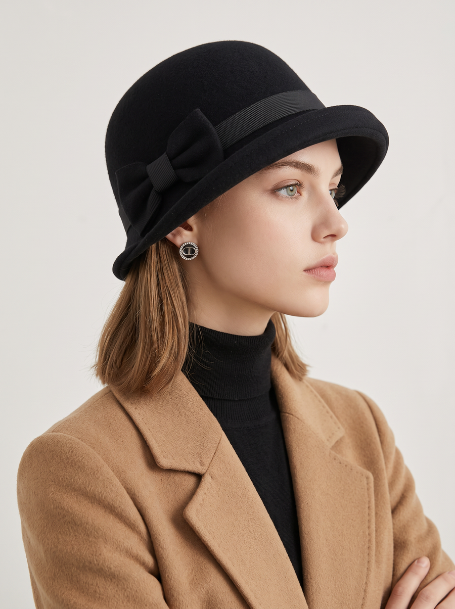 Wool-Blend Bow Bucket Hat