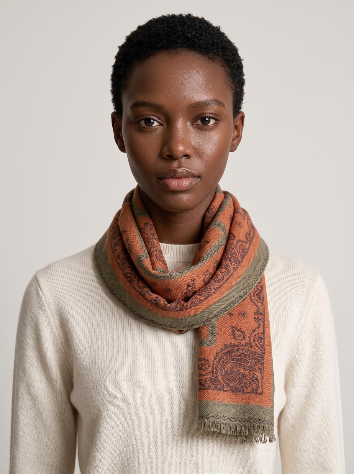 Cashmere & Mulberry Silk Paisley Scarf — Lightweight Long Wrap
