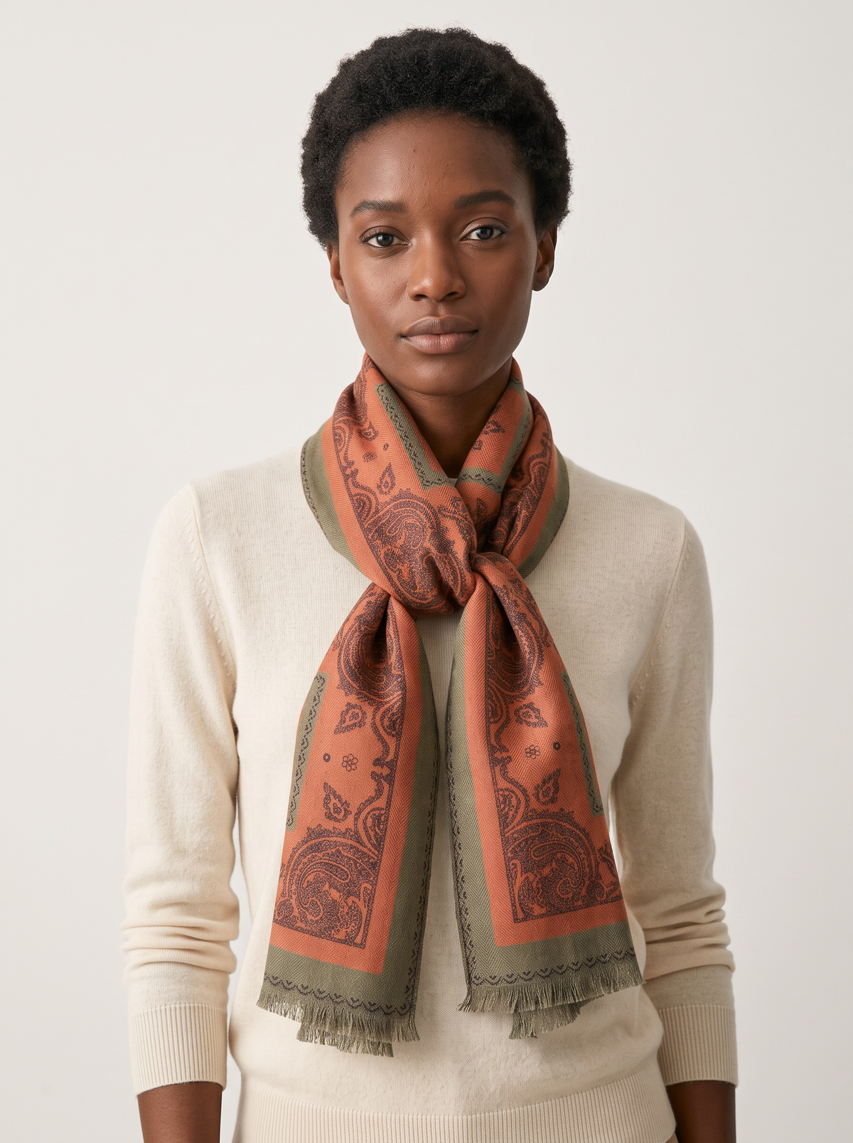Cashmere & Mulberry Silk Paisley Scarf — Lightweight Long Wrap
