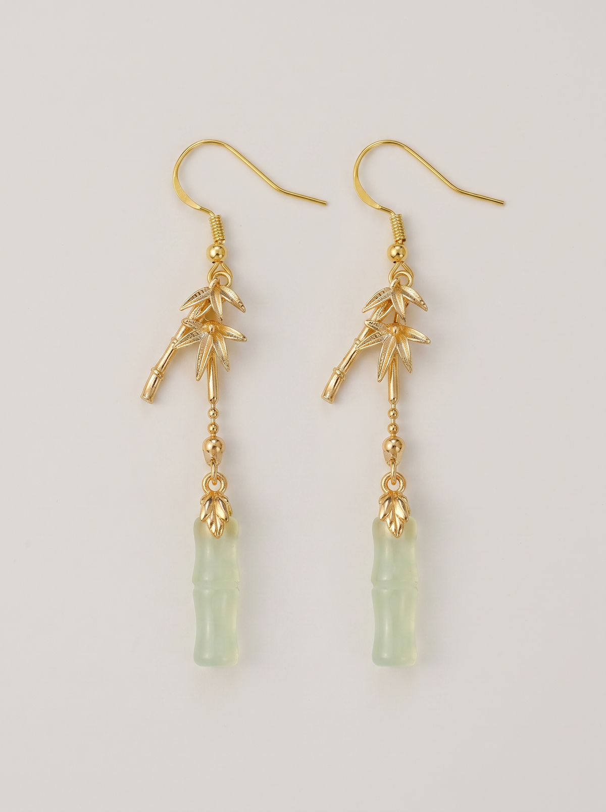 Grape Agate Bamboo-Joint Tassel Earrings — Green