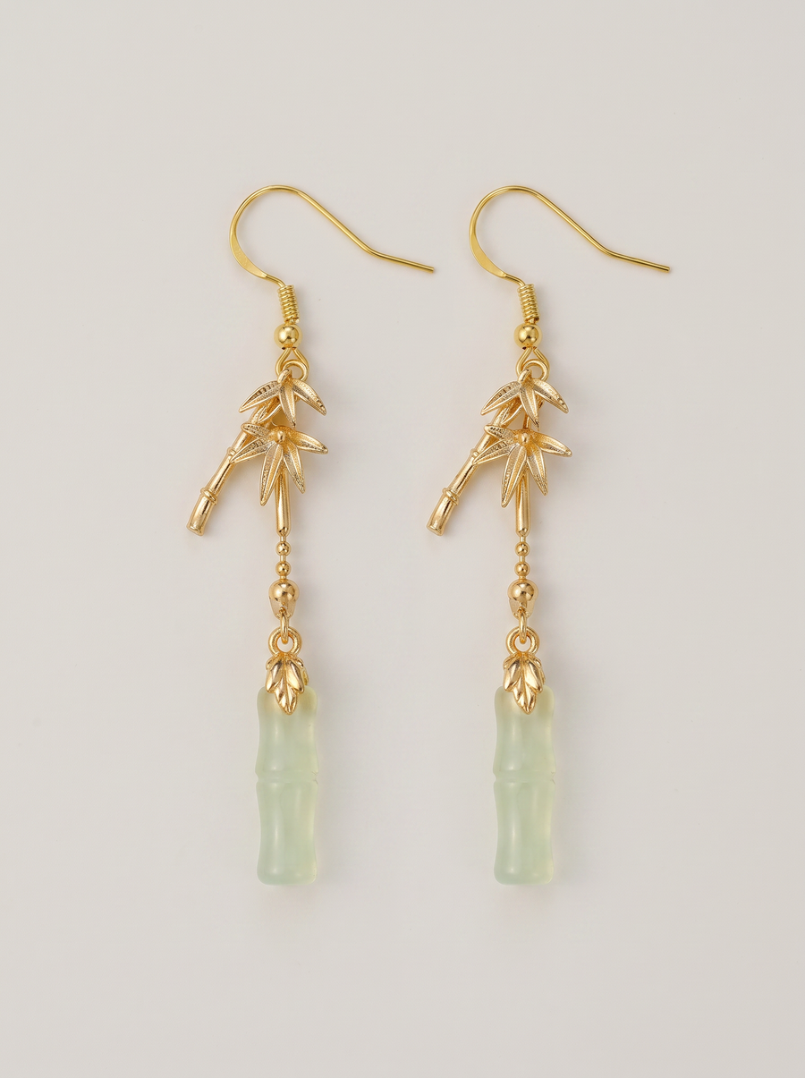 Grape Agate Bamboo-Joint Tassel Earrings — Green