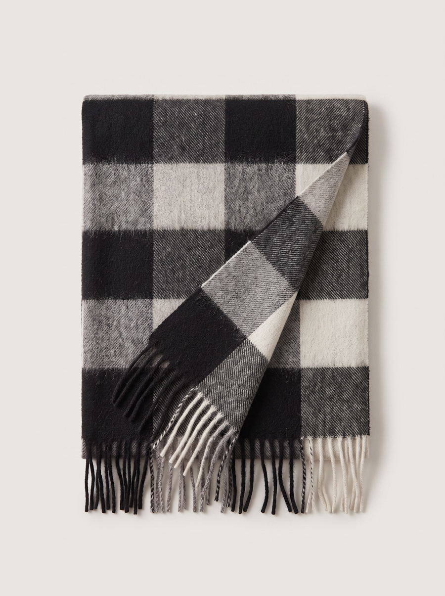 100% Wool Windowpane Check Scarf