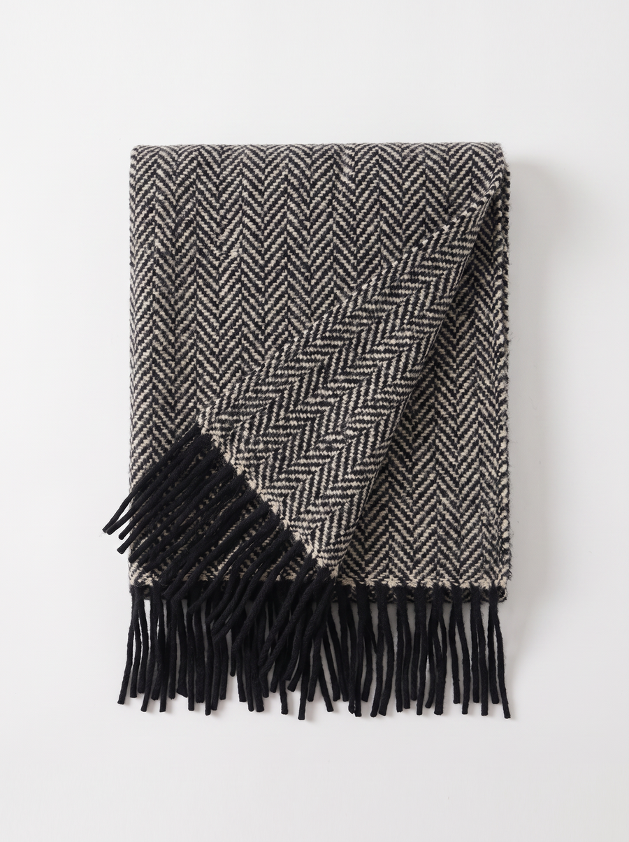 Herringbone Jacquard Wool-Blend Scarf | Extra-Long Wrap