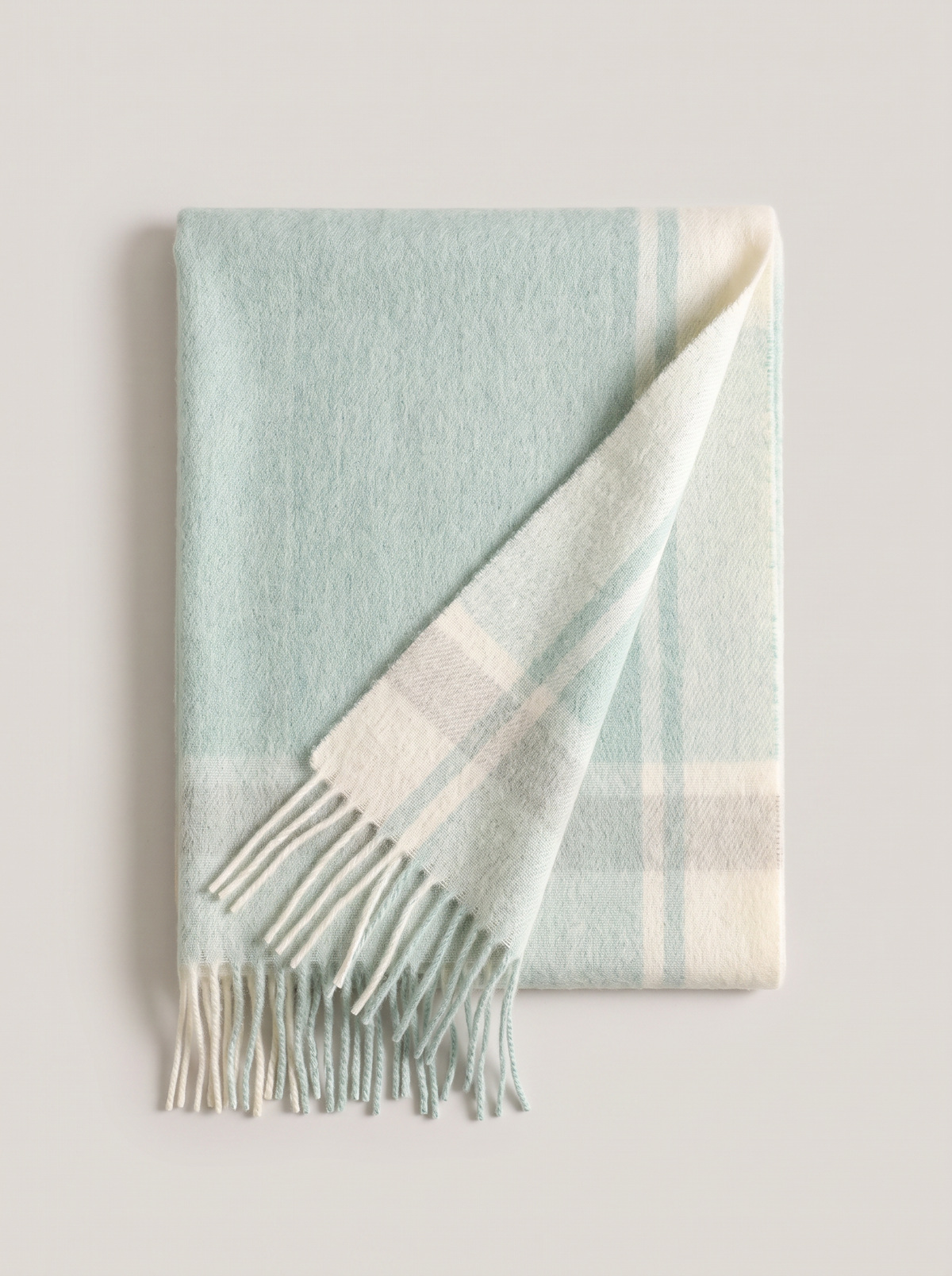 100% Wool Soft Green Check Scarf