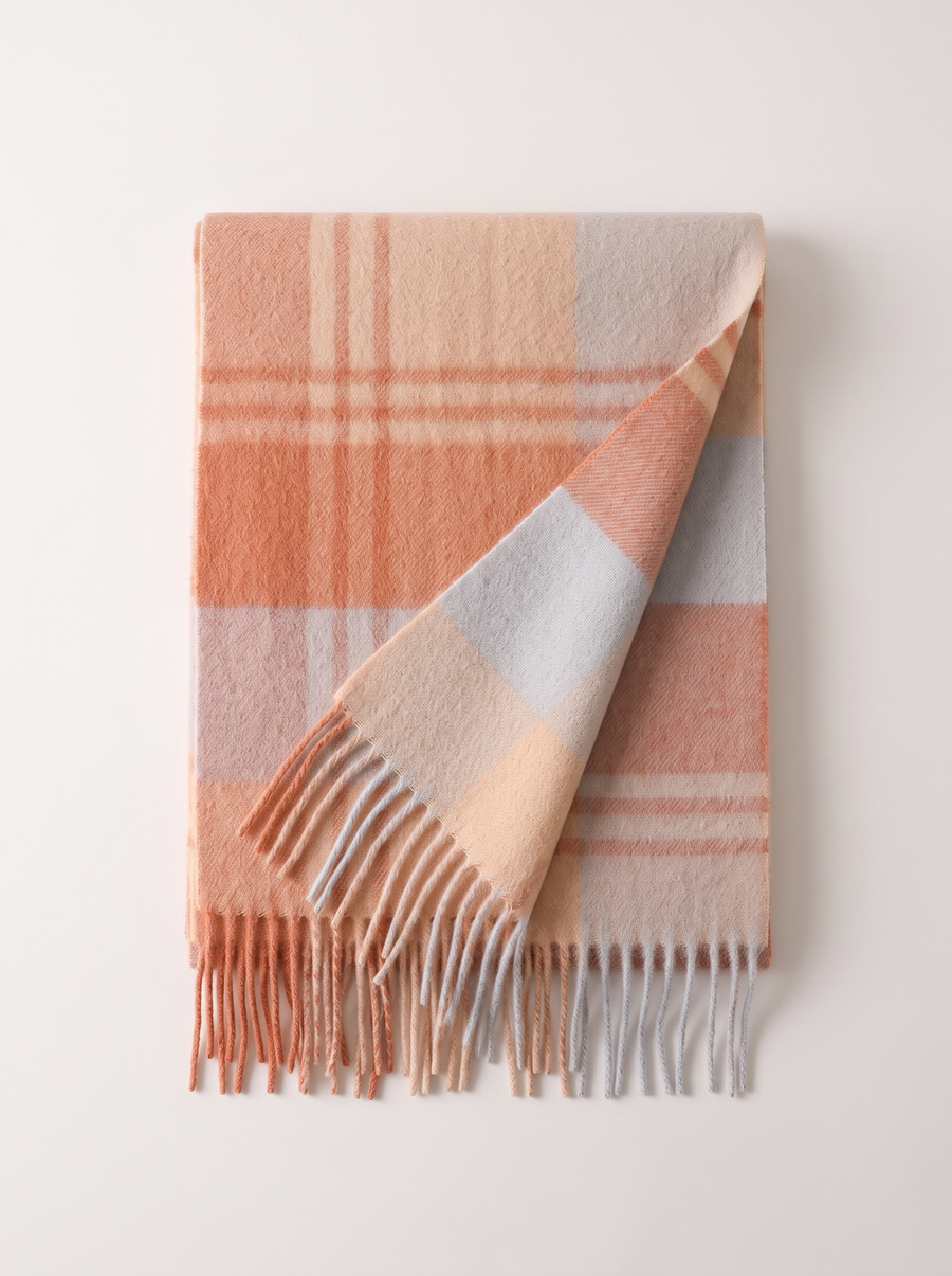 100% Wool Classic Check Scarf | Brushed Fringe Wrap