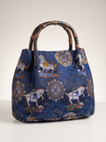 Silk Brocade Bamboo-Handle Bag — Auspicious Horses Motif