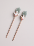 Blue Jade Carved-Plaque Hairpin — Pearl & Shell Flowers
