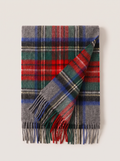 100% Wool Grey Red Plaid Scarf