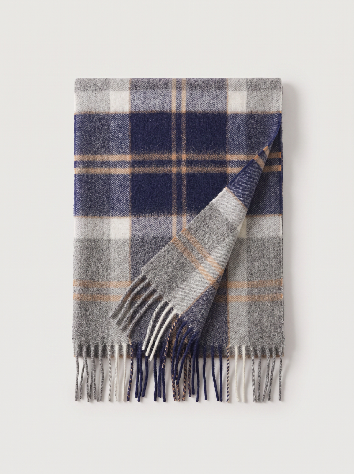 100% Wool Navy Check Scarf