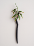 Silk Velvet Bamboo-Leaf Hairpin — Ebony Wood Hair Stick