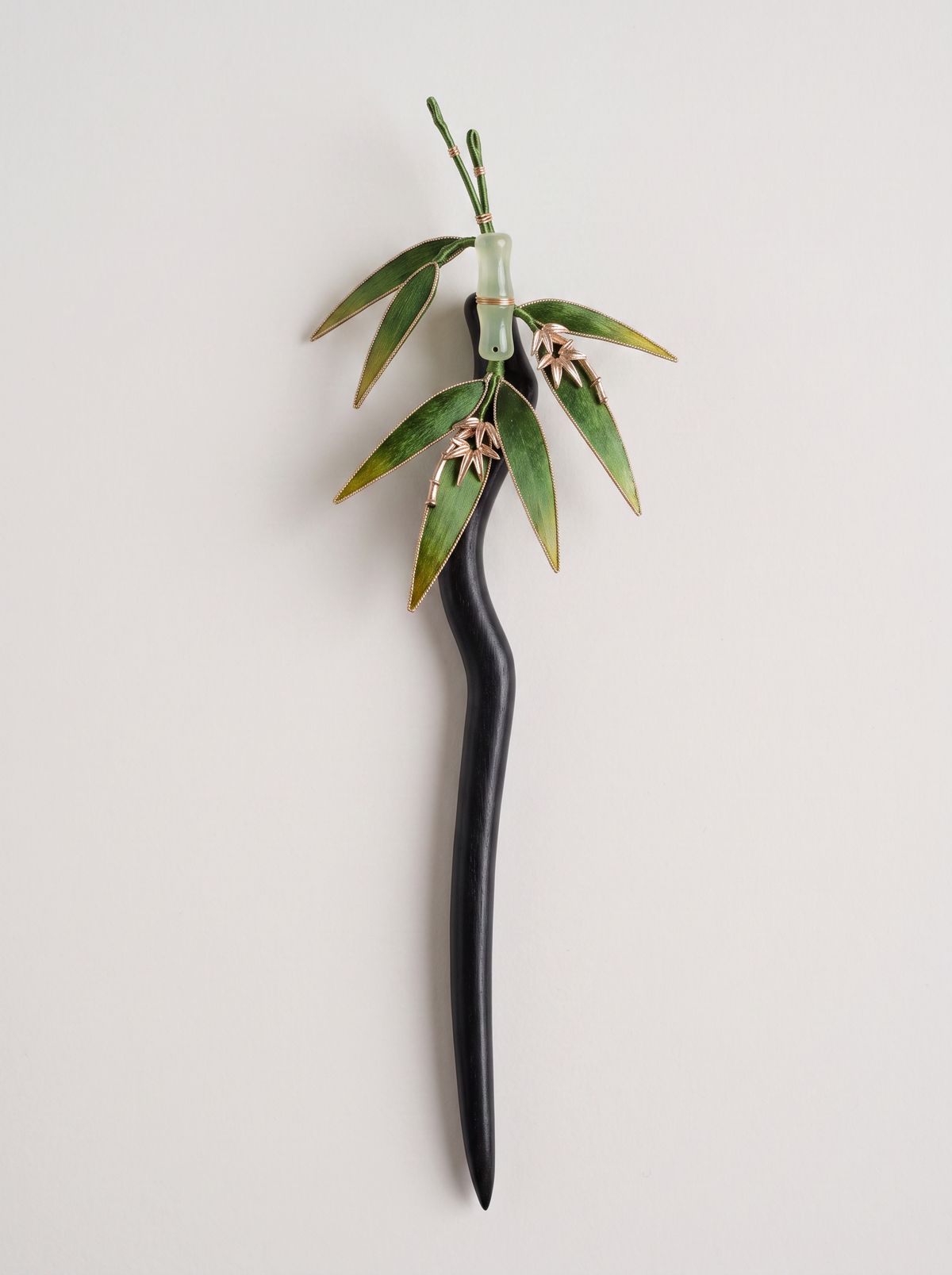 Silk Velvet Bamboo-Leaf Hairpin — Ebony Wood Hair Stick