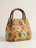 Tang Brocade Bamboo-Handle Bag — Auspicious Beasts Motif