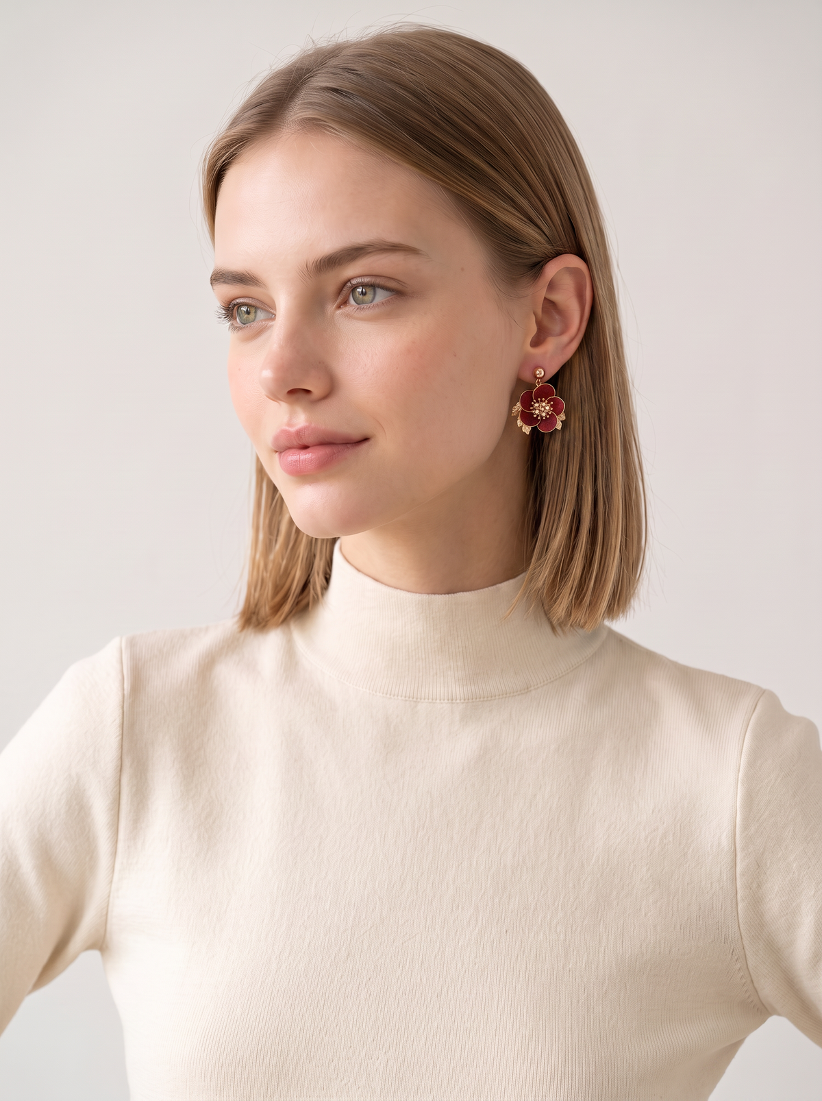 Red Plum Blossom Velvet Stud Earrings — Handmade Ronghua