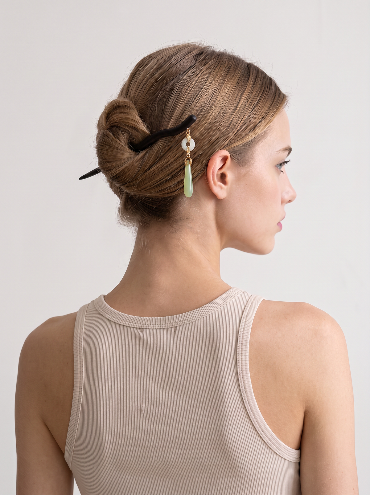 Green Agate Water-Drop Ebony Hairpin — Minimalist