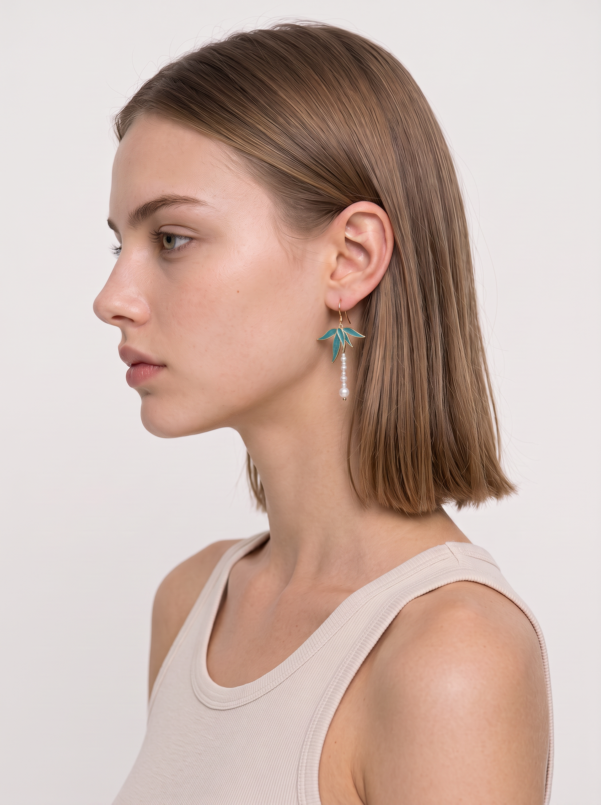 Cloisonné Bamboo-Leaf & Pearl Drop Earrings